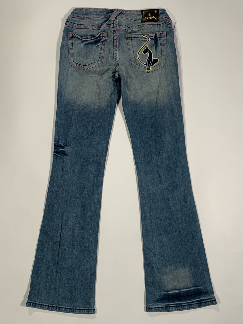 Y2K Baby Phat Low Rise Bootcut Flare Jeans Size 5 Cat Logo Pink Stitch